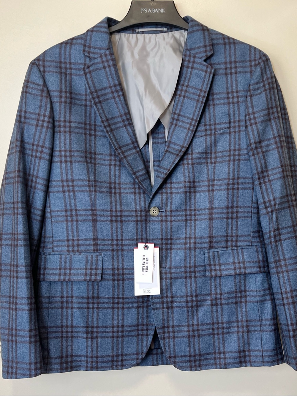 UNTUCKit Blue Plaid Sport Coat with Brown Windowpane. Size 33 Small. NWT